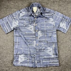 Kahala Hawaiian Shirt Medium Blue Cotton Handcrafted Made in Hawaii Nautical